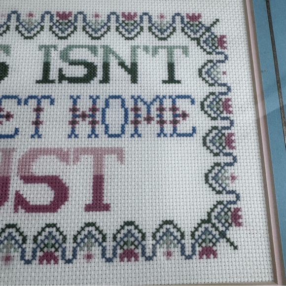“So This Isn’t Home Sweet Home Adjust” Cross Stitch Framed Vintage 80s - Picture 7 of 14